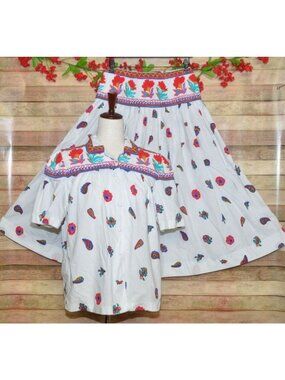 VTG Sharon Young Dallas 2 Piece Skirt Blouse Set Cotton USA Boho Floral FITS S/M